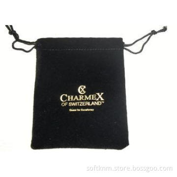 Black Velvet Drawstring Bag With Hot Stamped Logo 80 * 120m